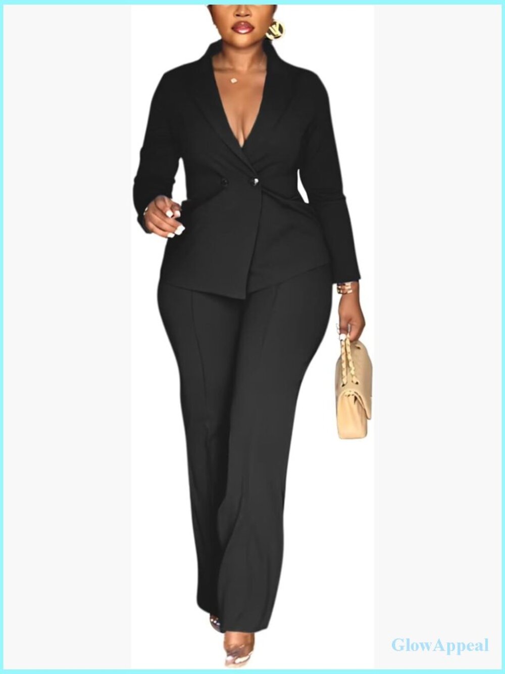 Double Breasted Blazer Pants Suit 2 Piece Set for Work Business Casual Long